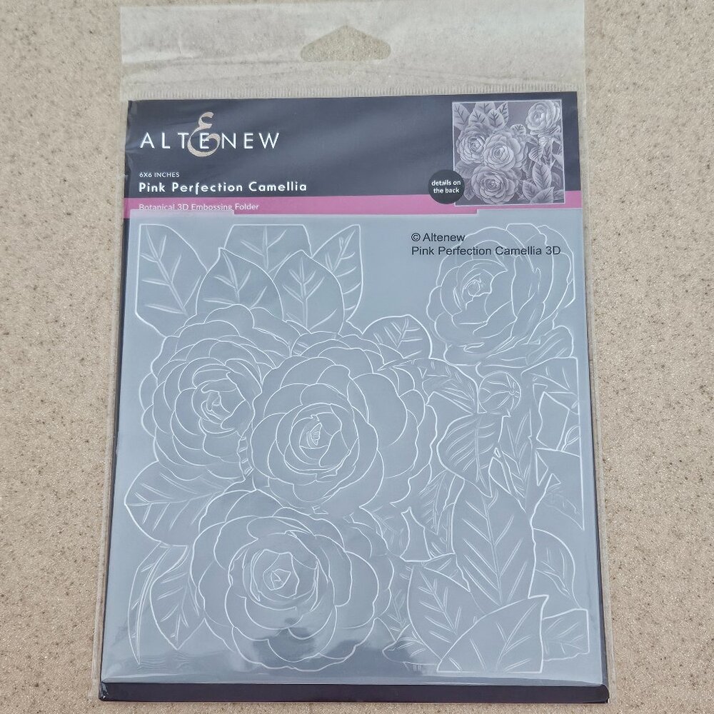 RARE ALTENEW BOTANICAL 3D EMBOSSING FOLDER 6x6 PINK PERFECTION CAMELLIA DIE CUT